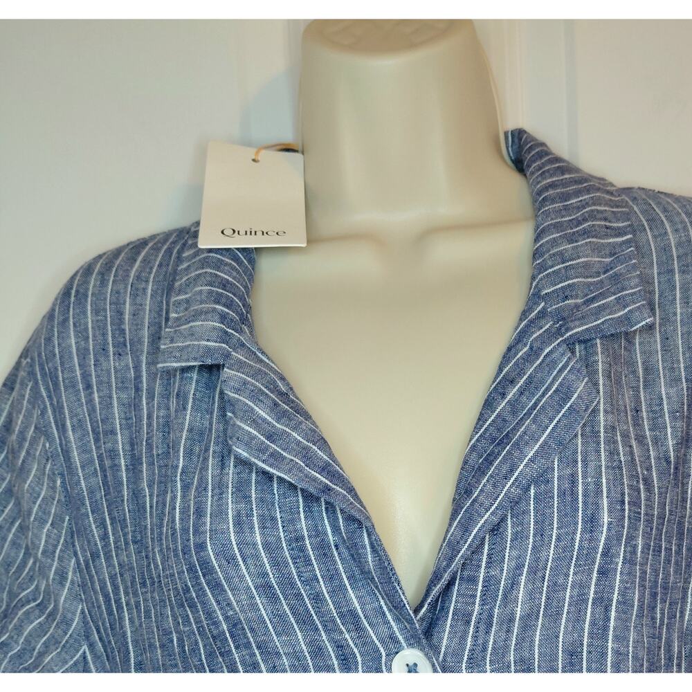 Quince European Linen Button Front Midi Dress Chambray Stripe Size L Coastal NWT - Picture 10 of 14